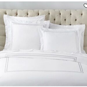 Pottery Barn White Duvet Cover with Gray Embroidered Border